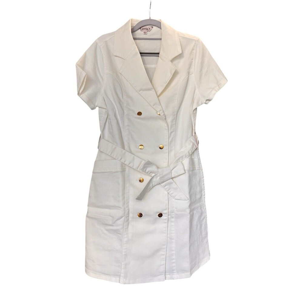 Nanette Lepore Double Breasted Denim Shirtdress Color Brilliant White Size 8 New - Picture 3 of 5